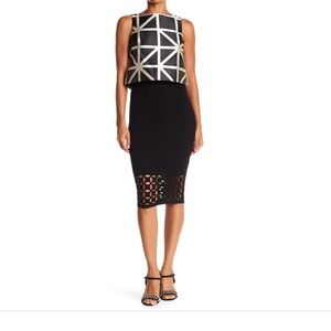MILLY NWT Black Knit Lattice Stitch Pencil Skirt